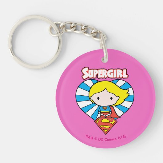 Chibi Supergirl Starburst Heart en Logo Sleutelhanger (Voorkant)