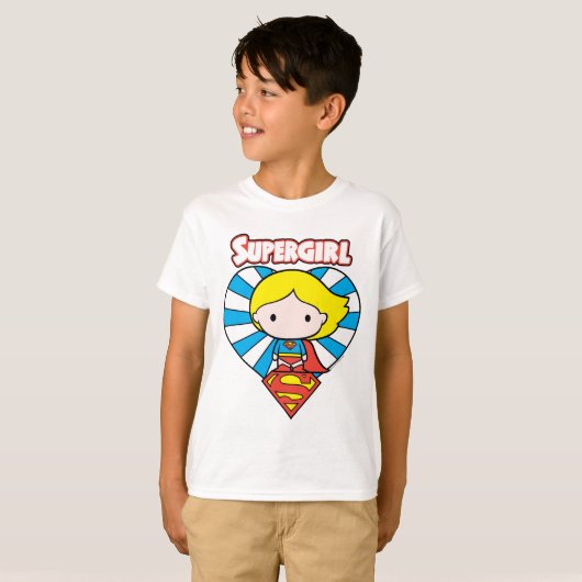 Chibi Supergirl Starburst Heart en Logo T-shirt (Voorkant volledig)