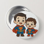 Chibi Superhelden Duo Briefpapier Ronde Button 7,6 Cm (Voorkant /achterkant)