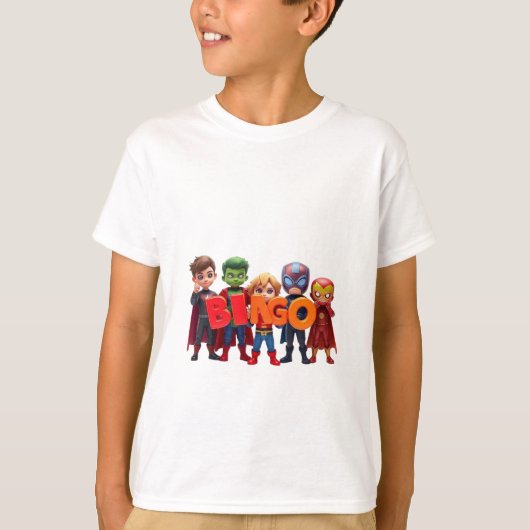 Chibi superhelden spelen "BINGO" T-shirt (Voorkant)