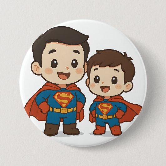 Chibi Superhero Duo Stationery Ronde Button 7,6 Cm (Voorkant)