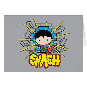 Chibi Superman die door de Brick-muur smashing
