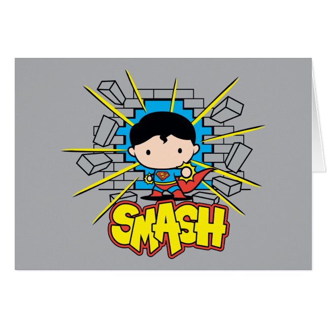 Chibi Superman die door de Brick-muur smashing (Voorkant Horizontaal)