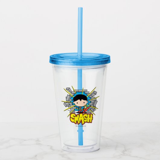 Chibi Superman die door de Brick-muur smashing Acryl Drinkbeker (Voorkant)