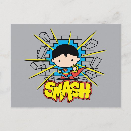 Chibi Superman die door de Brick-muur smashing Briefkaart (Voorkant)