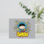 Chibi Superman die door de Brick-muur smashing Briefkaart (Staand voorkant)