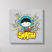 Chibi Superman die door de Brick-muur smashing Canvas Afdruk (Voorkant)