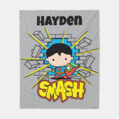 Chibi Superman die door de Brick-muur smashing Fleece Deken (Voorkant)
