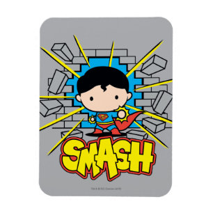 Chibi Superman die door de Brick-muur smashing Magneet