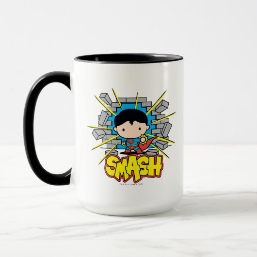 Chibi Superman die door de Brick-muur smashing Mok (Links)