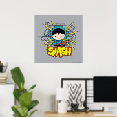 Chibi Superman die door de Brick-muur smashing Poster (Thuiskantoor)