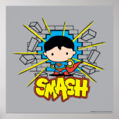 Chibi Superman die door de Brick-muur smashing Poster (Voorkant)