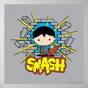 Chibi Superman die door de Brick-muur smashing Poster