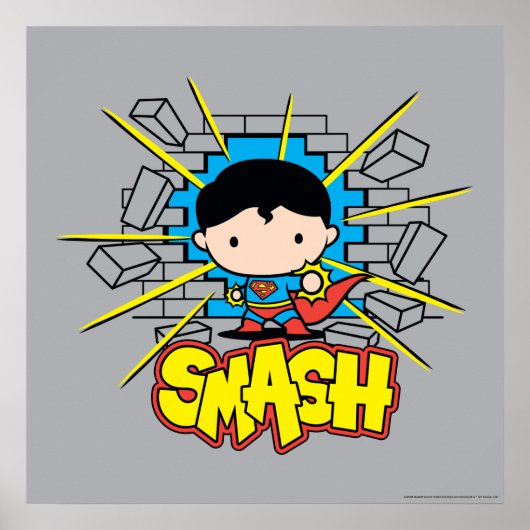 Chibi Superman die door de Brick-muur smashing Poster (Voorkant)