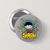 Chibi Superman die door de Brick-muur smashing Ronde Button 5,7 Cm (Voorkant /achterkant)