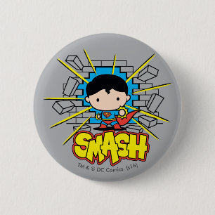Chibi Superman die door de Brick-muur smashing Ronde Button 5,7 Cm