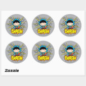 Chibi Superman die door de Brick-muur smashing Ronde Sticker (Vel)