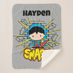 Chibi Superman die door de Brick-muur smashing Sherpa Deken