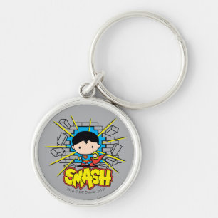 Chibi Superman die door de Brick-muur smashing Sleutelhanger