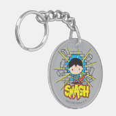 Chibi Superman die door de Brick-muur smashing Sleutelhanger (Voorkant Links)