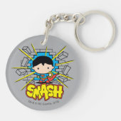 Chibi Superman die door de Brick-muur smashing Sleutelhanger (Achterkant)