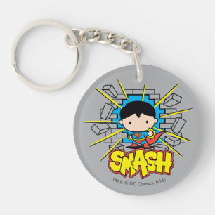 Chibi Superman die door de Brick-muur smashing Sleutelhanger