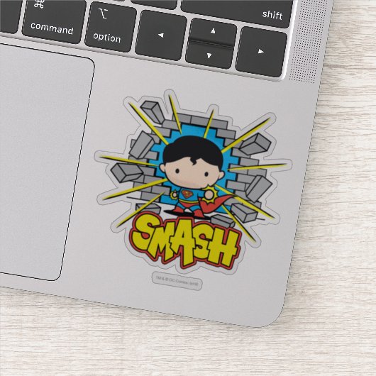 Chibi Superman die door de Brick-muur smashing Sticker (Detail)