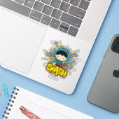 Chibi Superman die door de Brick-muur smashing Sticker (Laptop met iPhone)