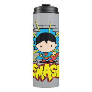 Chibi Superman die door de Brick-muur smashing Thermosbeker