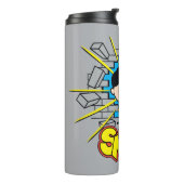 Chibi Superman die door de Brick-muur smashing Thermosbeker (Gedraaid links)