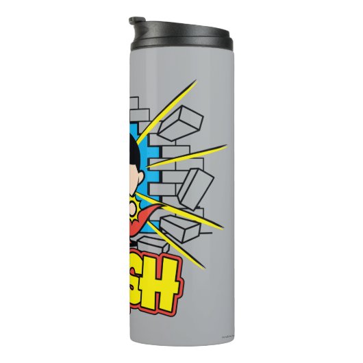 Chibi Superman die door de Brick-muur smashing Thermosbeker (Geroteerd rechts)