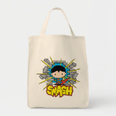 Chibi Superman die door de Brick-muur smashing Tote Bag (Voorkant)