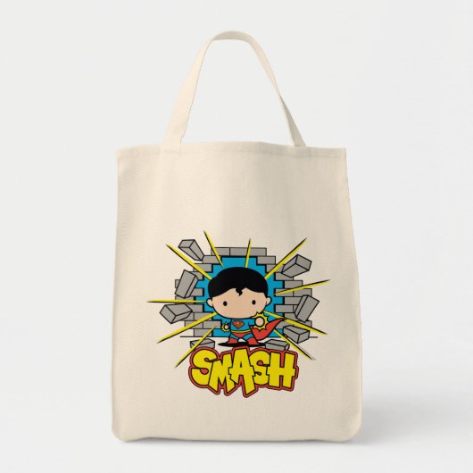 Chibi Superman die door de Brick-muur smashing Tote Bag (Voorkant)