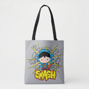 Chibi Superman die door de Brick-muur smashing Tote Bag