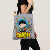 Chibi Superman die door de Brick-muur smashing Tote Bag (Dichtbij)