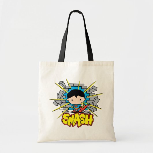 Chibi Superman die door de Brick-muur smashing Tote Bag (Voorkant)