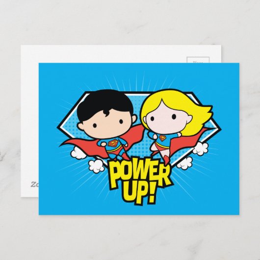 Chibi Superman en Chibi Supergirl Power Up! Briefkaart (Voorkant / Achterkant)