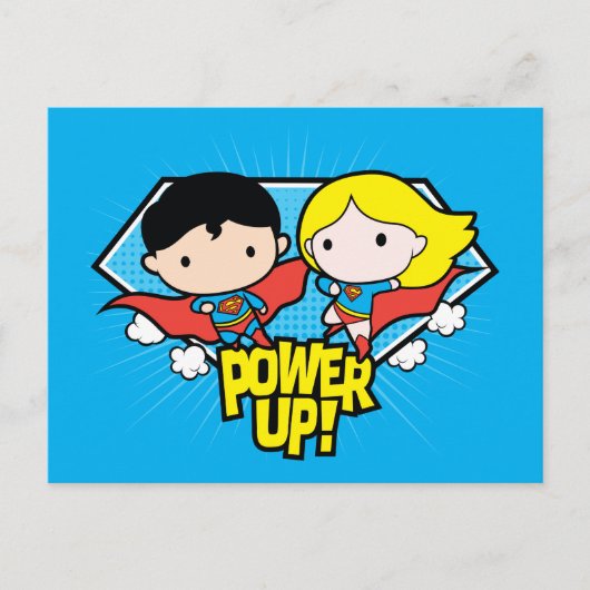 Chibi Superman en Chibi Supergirl Power Up! Briefkaart (Voorkant)