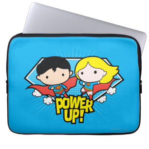 Chibi Superman en Chibi Supergirl Power Up! Laptop Sleeve