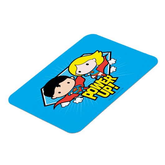 Chibi Superman en Chibi Supergirl Power Up! Magneet (Linkerzijde)