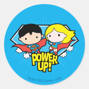 Chibi Superman en Chibi Supergirl Power Up! Ronde Sticker
