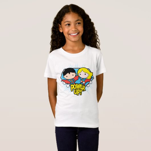 Chibi Superman en Chibi Supergirl Power Up! T-shirt (Voorkant volledig)