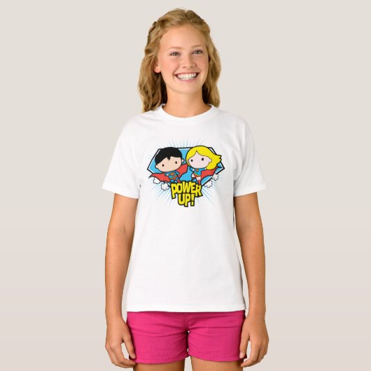 Chibi Superman en Chibi Supergirl Power Up! T-shirt (Voorkant volledig)