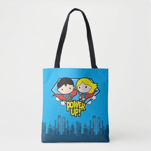 Chibi Superman en Chibi Supergirl Power Up! Tote Bag (Voorkant)