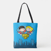 Chibi Superman en Chibi Supergirl Power Up! Tote Bag (Achterkant)