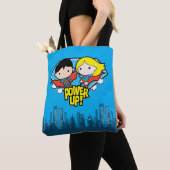 Chibi Superman en Chibi Supergirl Power Up! Tote Bag (Dichtbij)