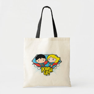 Chibi Superman en Chibi Supergirl Power Up! Tote Bag