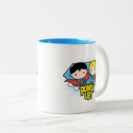 Chibi Superman en Chibi Supergirl Power Up! Tweekleurige Koffiemok (Voorkant rechts)