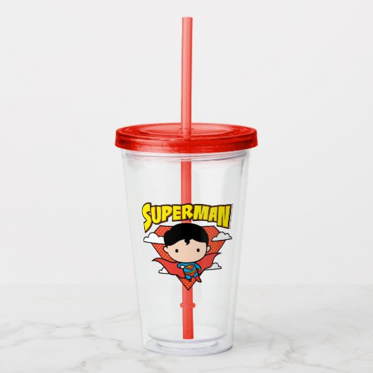 Chibi Superman Polka Dot Shield and Name Acryl Drinkbeker (Voorkant)