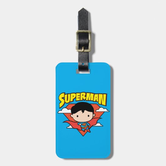 Chibi Superman Polka Dot Shield and Name Bagagelabel (Voorkant verticaal)